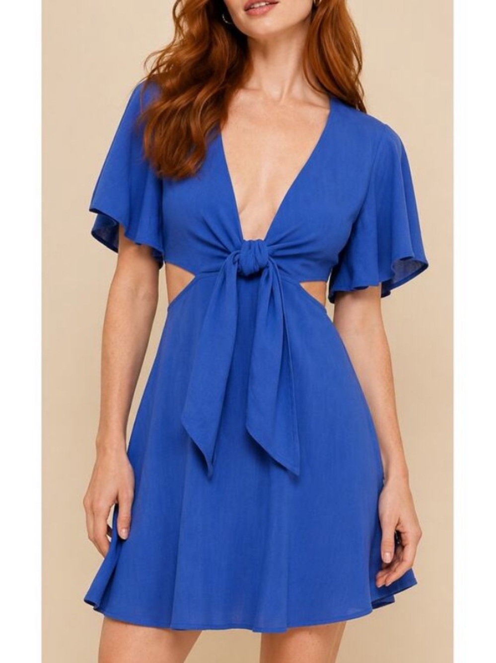 Lulu’s perfect day for love royal blue side cut out dress with tie